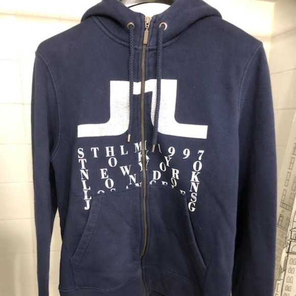 MENS J LINDEBERG STOCKHOLM SWEDEN LUXE ICONIC ZIP UP LOGO HOODIE - Picture 1 of 6